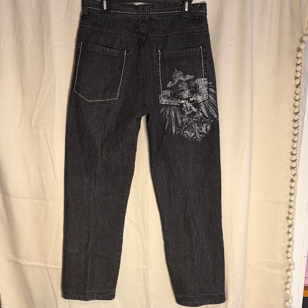 Karl Kani Gold Black Gray Dragon Baggy‎ Jeans Y2K Vtg 34 / 32